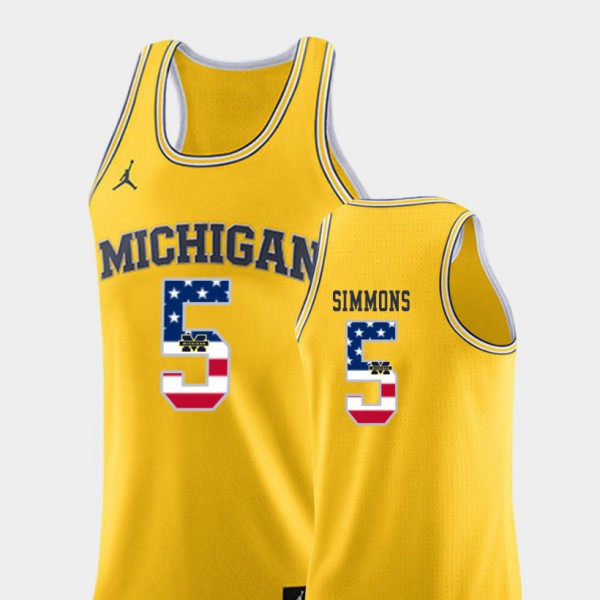 Michigan Wolverines #5 Men Jaaron Simmons Jersey Yellow Alumni USA Flag College Basketball